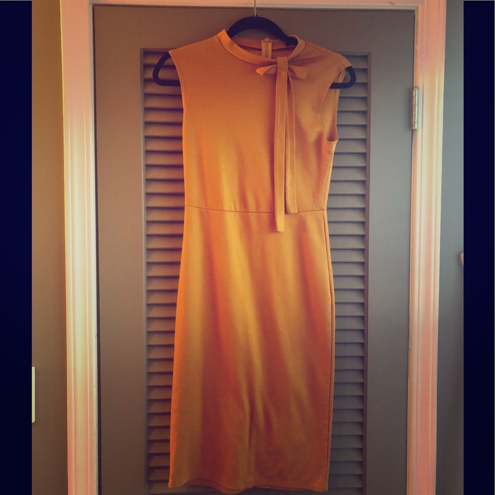 Mustard Yellow Dress with neckline bow